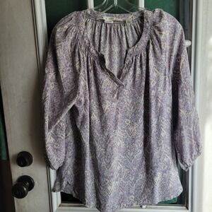 Max Studio Womens Purple Silk Abstract Print Split Neck 3/4 Sleeve Blouse M